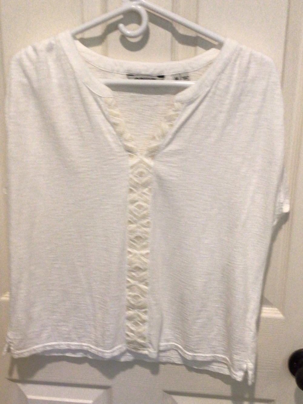 Orvis White Short Sleeve V-Neck Tee with Lattice Trim